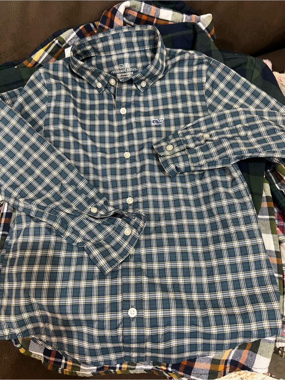 Vineyard Vines Blue and White Plaid Button-Down Shirt